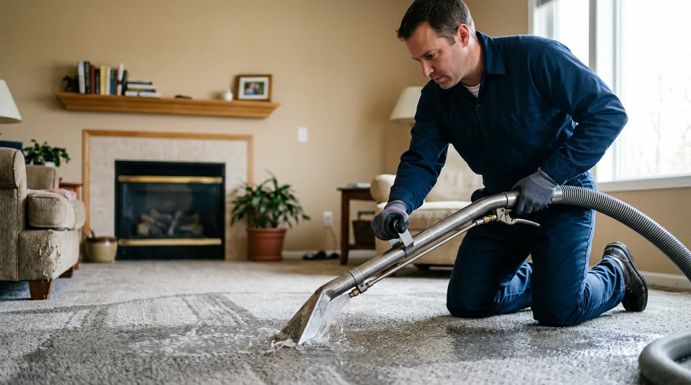 Water damage restoration technician working near De Kalb, MO